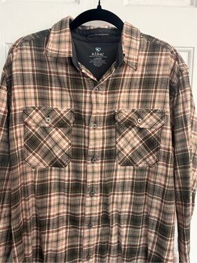 KÜHL Men’s Large Plaid Flannel Shirt Long Sleeve Button Front 67% Cotton